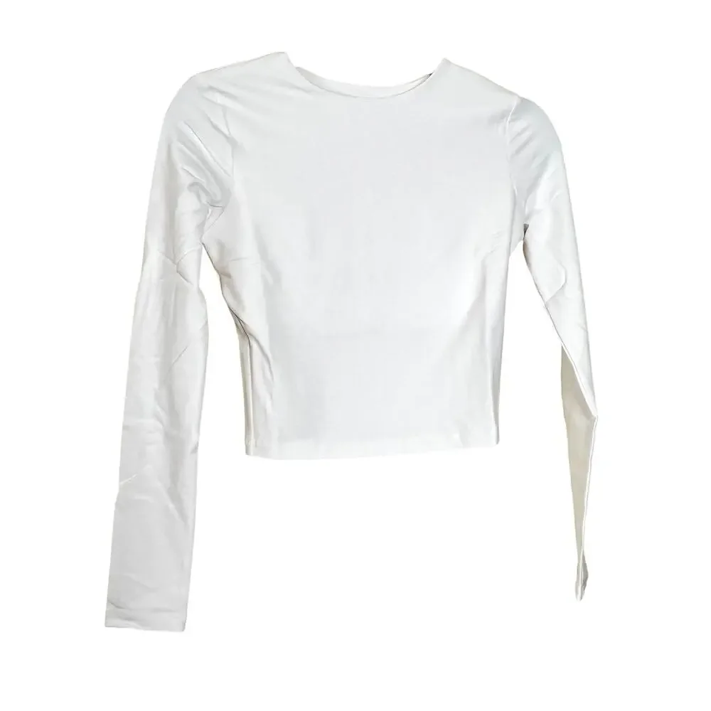 Susana Monaco Long Sleeve Crew Crop Top in Sugar NWT Size XS